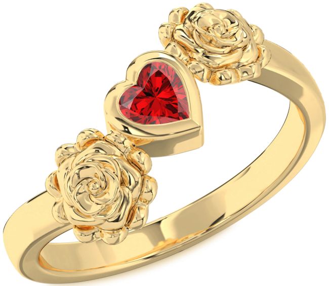 Ruby Gold Flower Heart Promise Ring