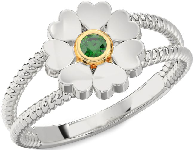 Emerald Platinum & Yellow Gold Flower Heart Ring