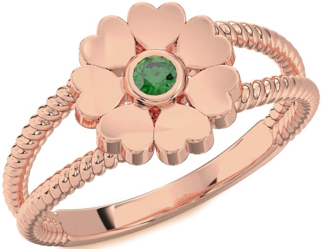 Emerald Rose Gold Flower Heart Ring