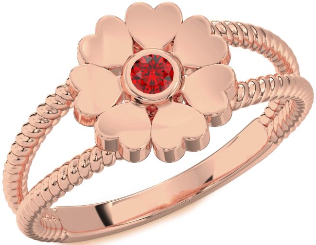Ruby Rose Gold Flower Heart Ring