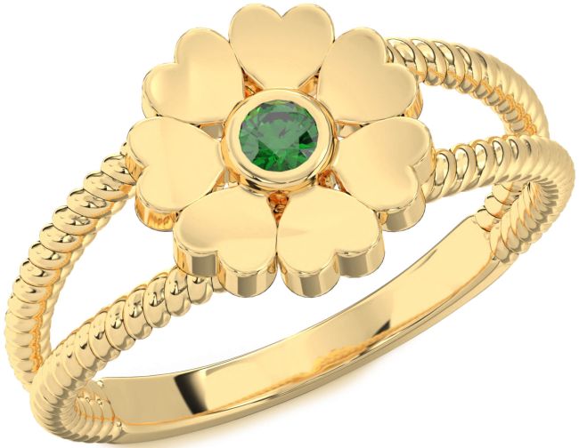 Emerald Gold Flower Heart Ring