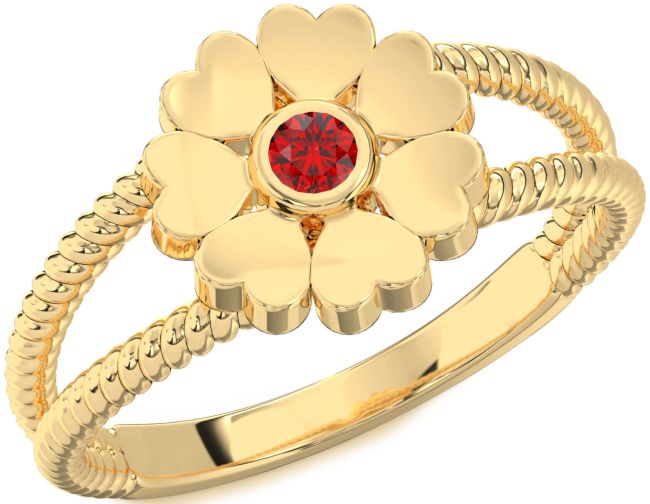 Ruby Gold Flower Heart Ring