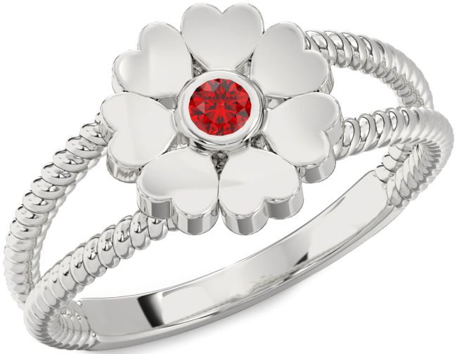 Ruby Platinum Flower Heart Ring