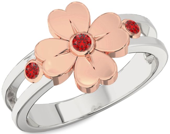 Ruby Platinum & Rose Gold Flower Ring