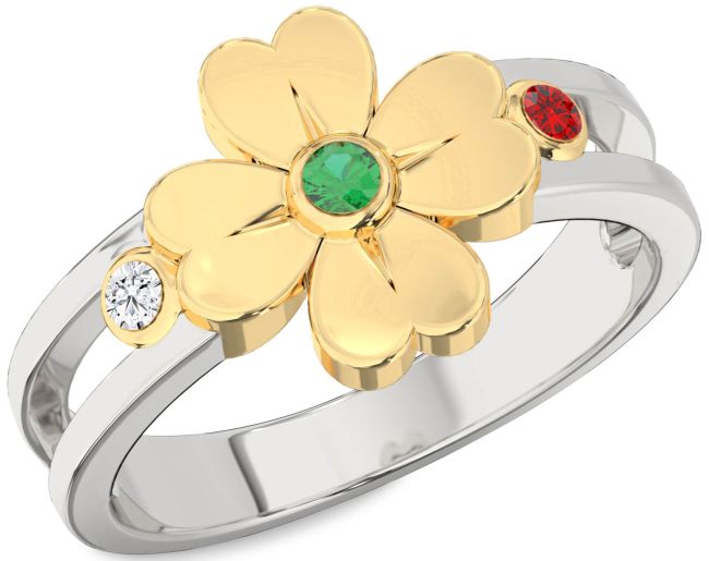 Silver & 10K gold Flower Ring
