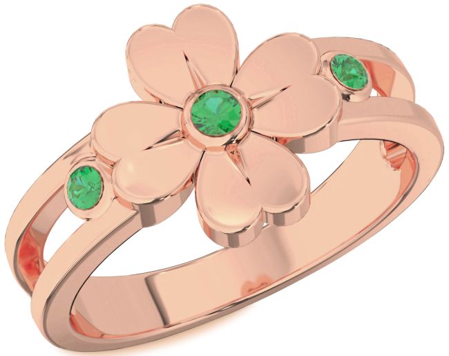 Emerald Rose Gold Flower Ring