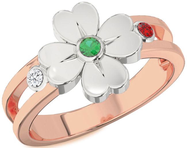 Rose Gold Silver Flower Ring
