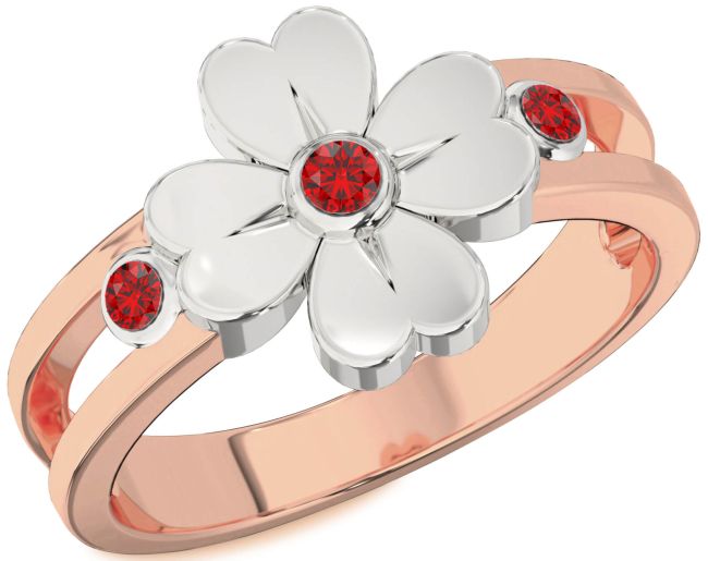 Ruby White Rose Gold Flower Ring