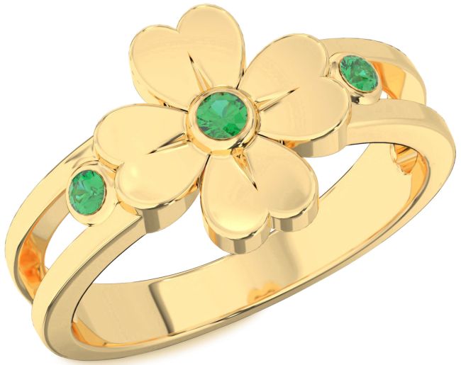 Emerald Gold Flower Ring