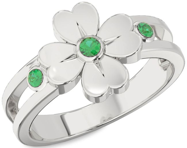 Emerald Platinum Flower Ring