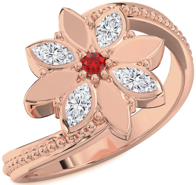 Diamond Ruby Rose Gold Flower Ring