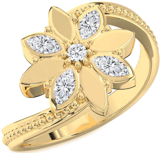 Diamond Gold Silver Flower Ring