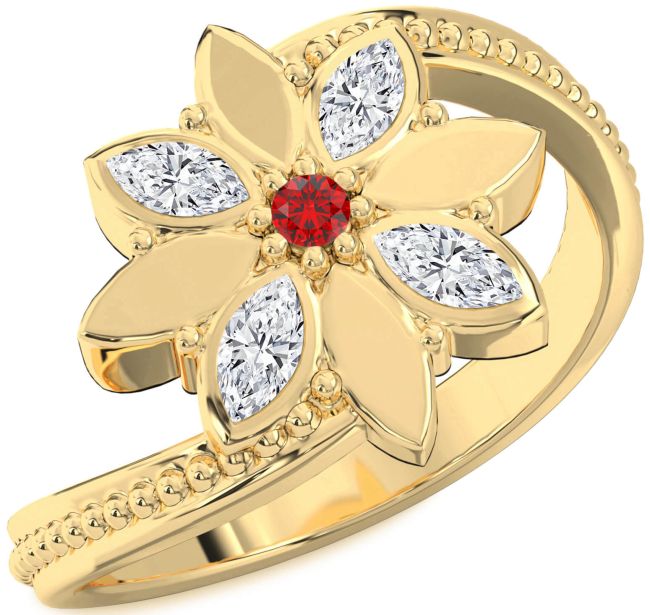 Diamond Ruby Gold Flower Ring