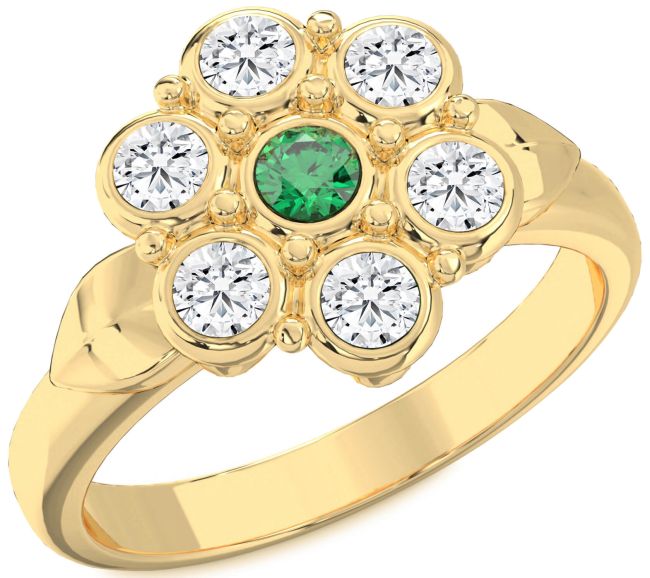 Diamond Emerald Gold Flower Ring