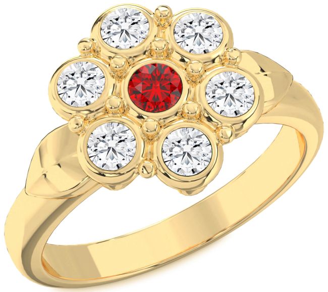 Diamond Ruby Gold Flower Ring