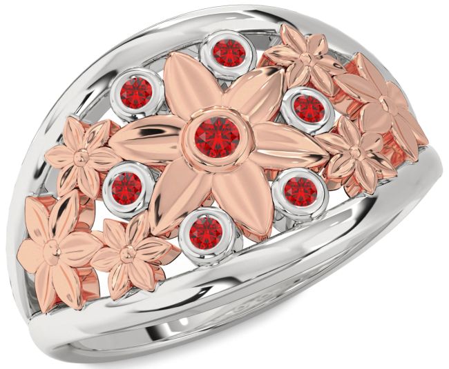 Ruby Silver & 10K Rose Gold Flower Ring