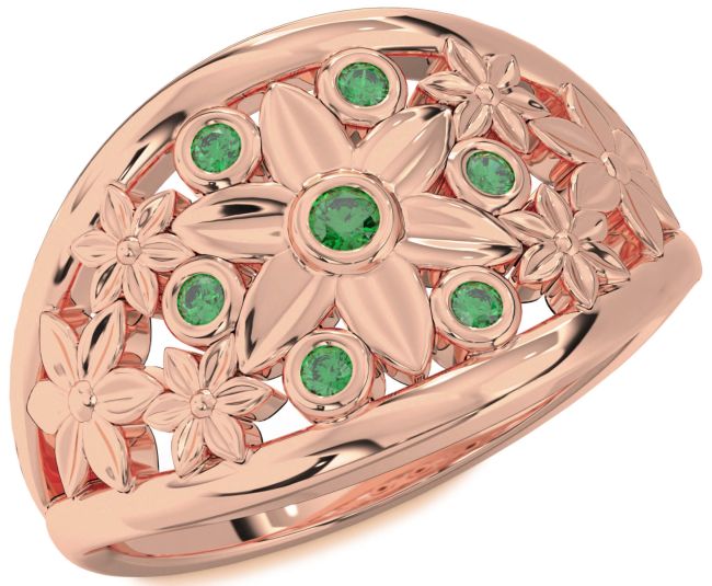 Emerald Rose Gold Flower Ring