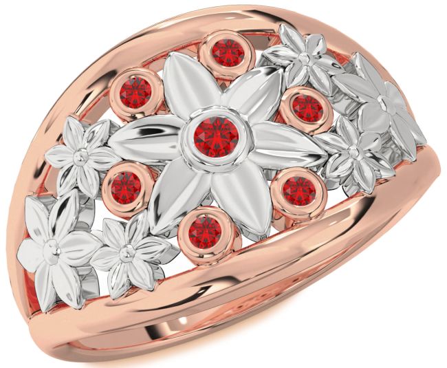 Ruby Rose Gold Silver Flower Ring