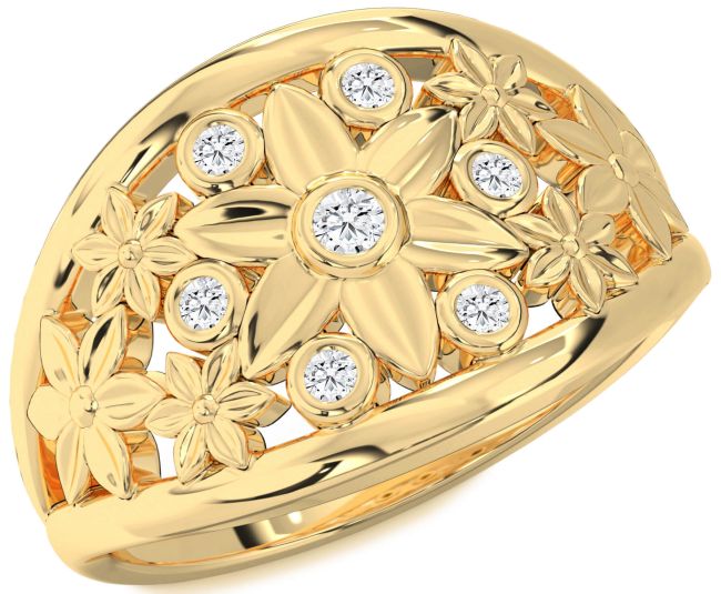 Diamond Gold Silver Flower Ring