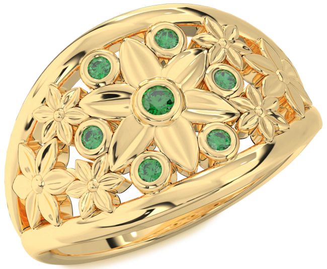 Emerald Gold Flower Ring
