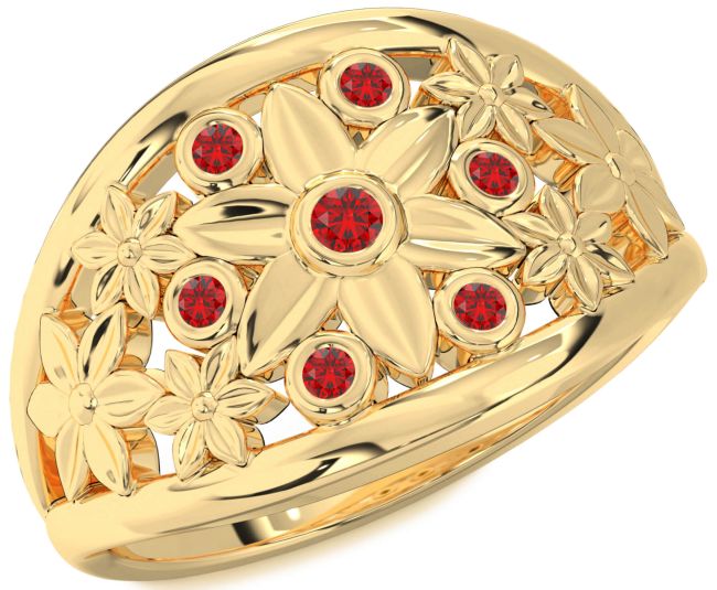 Ruby Gold Flower Ring