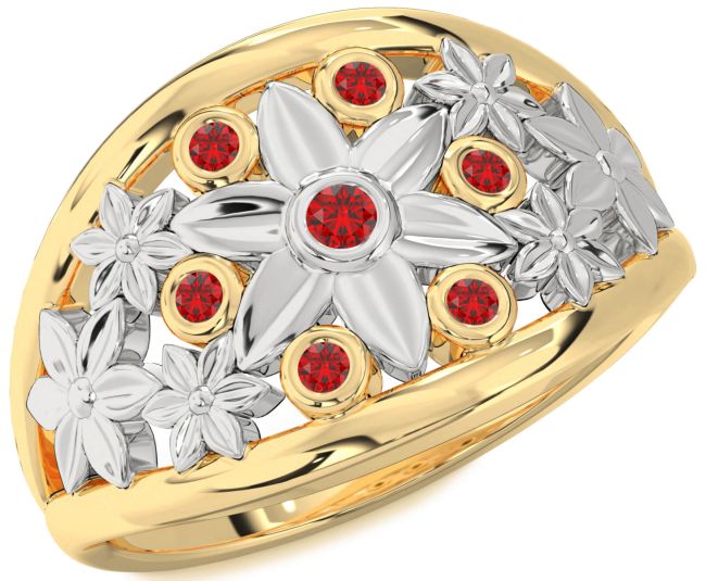 Ruby Platinum & Yellow Gold Flower Ring