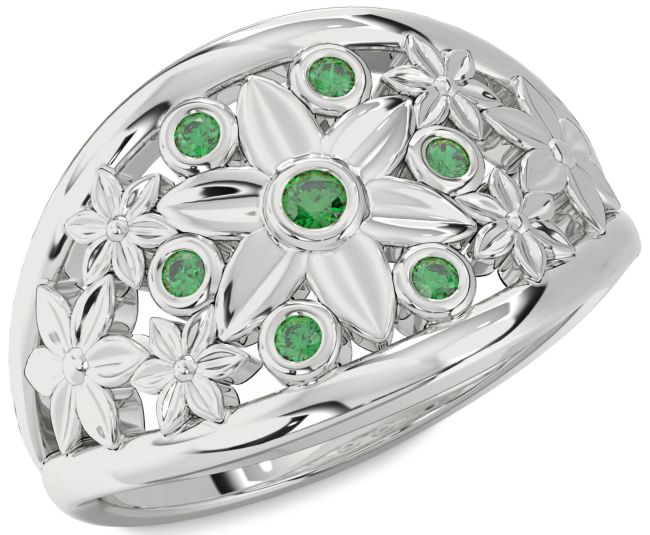 Emerald Platinum Flower Ring