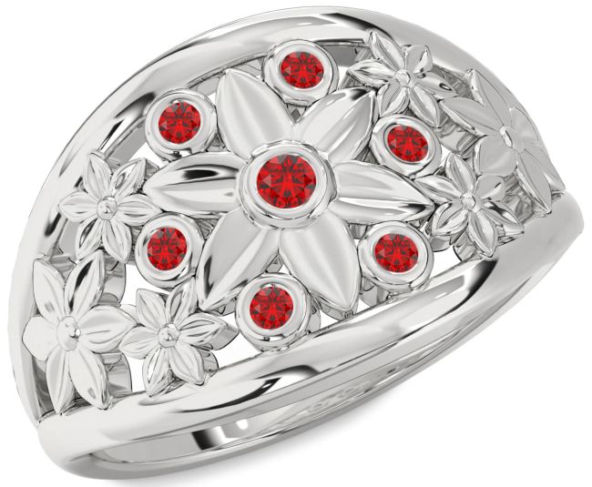 Ruby White Gold Flower Ring