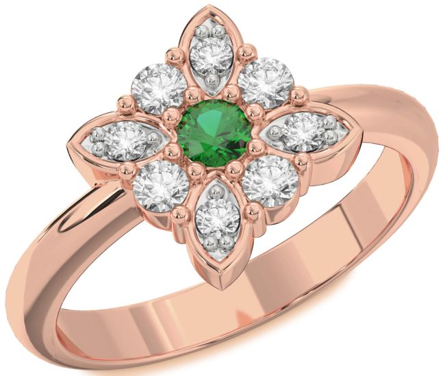 Diamond Emerald Rose Gold Flower Ring