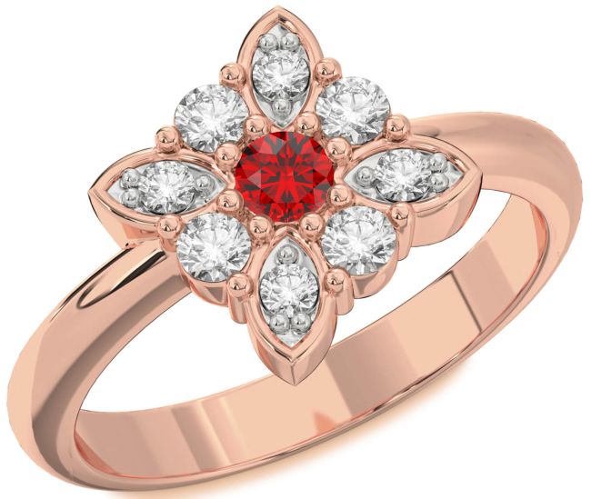 Diamond Ruby Rose Gold Flower Ring