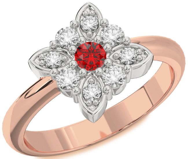 Diamond Ruby White Rose Gold Flower Ring