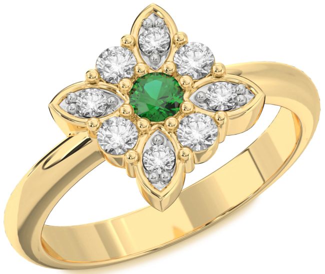 Diamond Emerald Gold Flower Ring