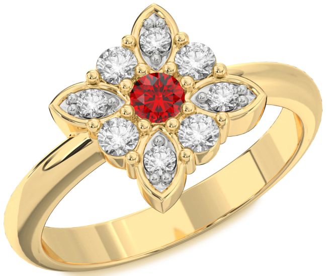 Diamond Ruby Gold Flower Ring