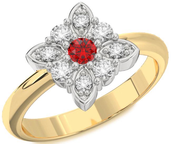 Diamond Ruby Gold Silver Flower Ring