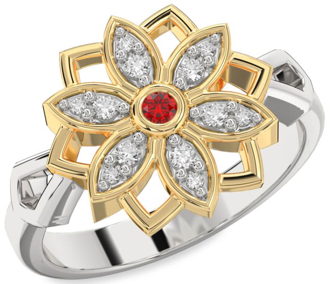 Diamond Ruby Platinum & Yellow Gold Flower Ring