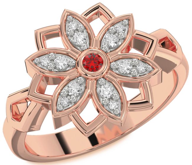Diamond Ruby Rose Gold Flower Ring