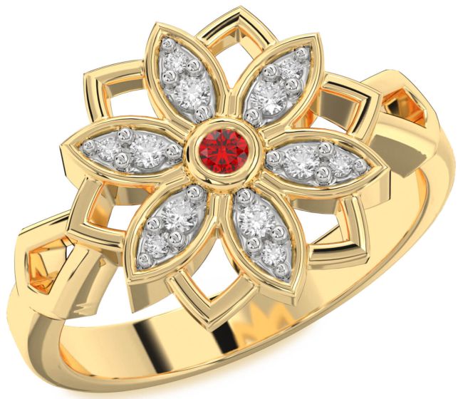 Diamond Ruby Gold Flower Ring