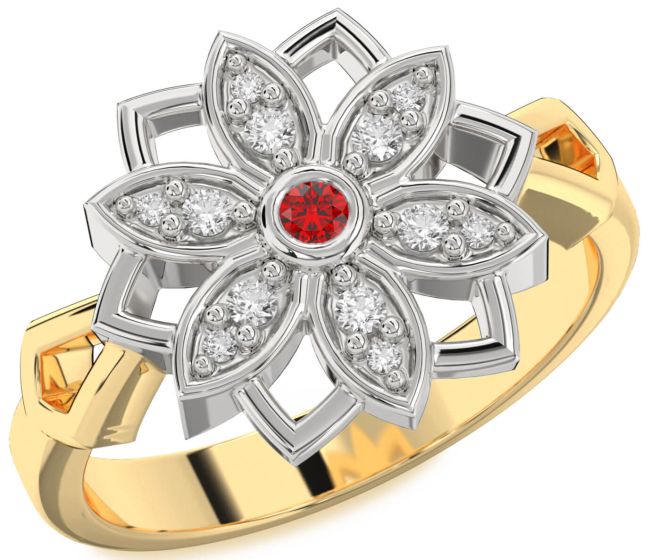 Diamond Ruby Platinum & Yellow Gold Flower Ring