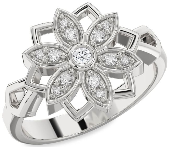 Diamond Silver Flower Ring