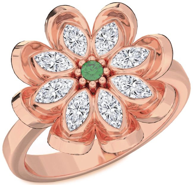 Diamond Emerald Rose Gold Flower Ring