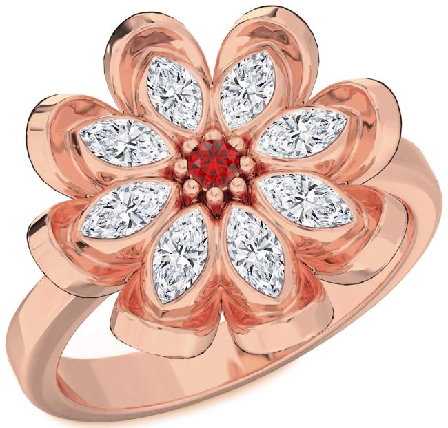 Diamond Ruby Rose Gold Flower Ring