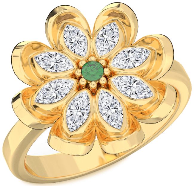Diamond Emerald Gold Flower Ring