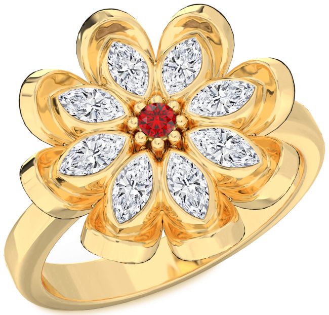 Diamond Ruby Gold Flower Ring