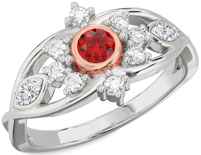 Diamond Ruby Platinum & Rose Gold Round Engagement Ring