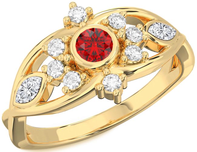 Diamond Ruby Gold Round Engagement Ring