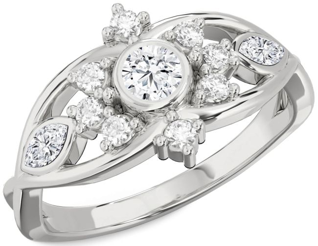 Diamond Silver Round Engagement Ring