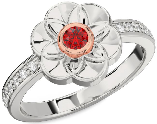Diamond Ruby Rose Gold Silver Round Promise Ring