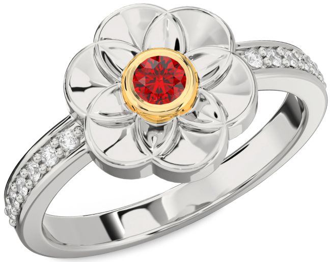 Diamond Ruby Silver & 10K gold Round Promise Ring