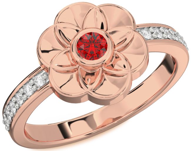 Diamond Ruby Rose Gold Round Promise Ring