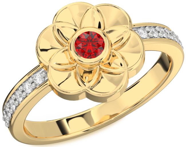Diamond Ruby Gold Round Promise Ring